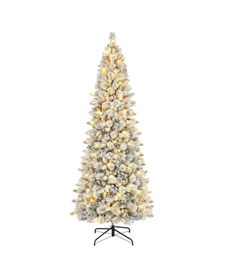 9' Pre-Lit Flocked Alberta Spruce Tree with 450 Warm White Led Lights, 1382 Tips
