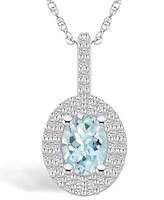 Macy's Aquamarine (1-1/7 Ct. T.w.) and Diamond (1/2 Ct. T.w.) Halo Pendant Necklace in 14K Gold