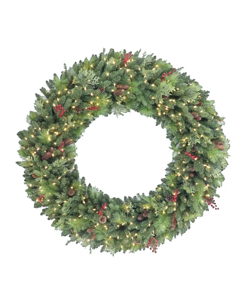 72" Pre-Lit Rocky Mountain Spruce Wreath with 500 Underwriters Laboratories Warm White Led Lights, 1350 Tips