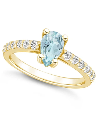 Macy's Aquamarine (3/4 Ct. T.w.) and Diamond (1/3 Ring 14K Yellow Gold