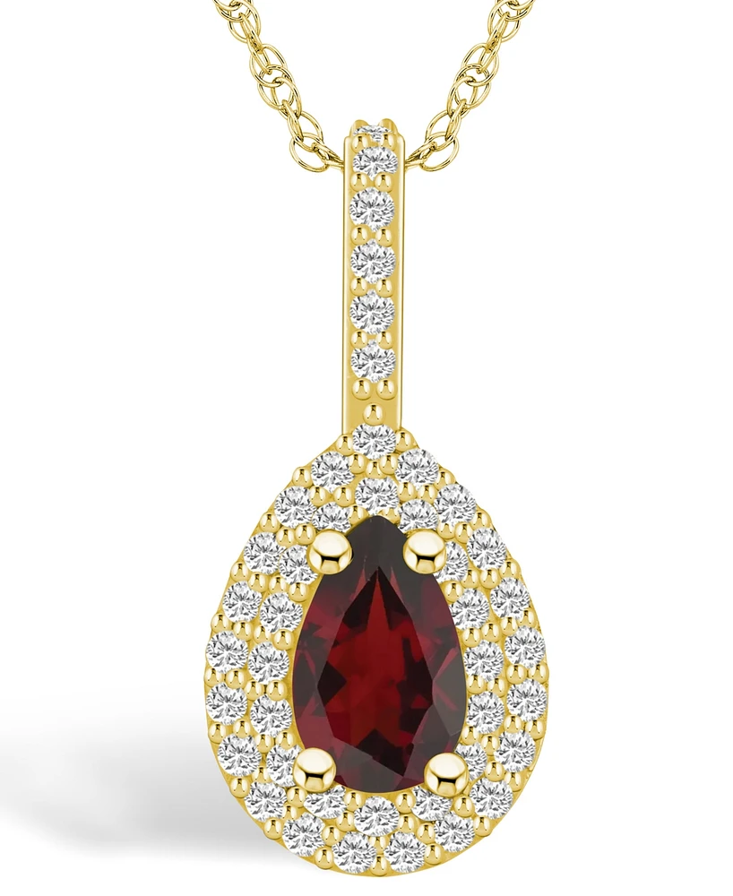Macy's Garnet (1-1/10 Ct. T.w.) and Diamond (3/8 Ct. T.w.) Halo Pendant Necklace in 14K Yellow Gold