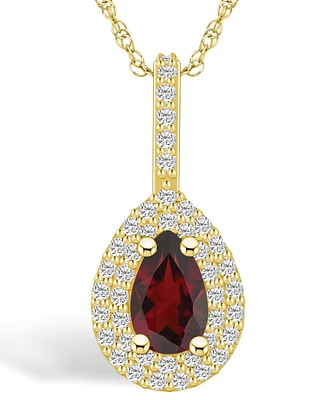 Macy's Garnet (1-1/10 Ct. T.w.) and Diamond (3/8 Ct. T.w.) Halo Pendant Necklace in 14K Yellow Gold