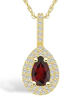 Macy's Garnet (1-1/10 Ct. T.w.) and Diamond (3/8 Ct. T.w.) Halo Pendant Necklace in 14K Yellow Gold