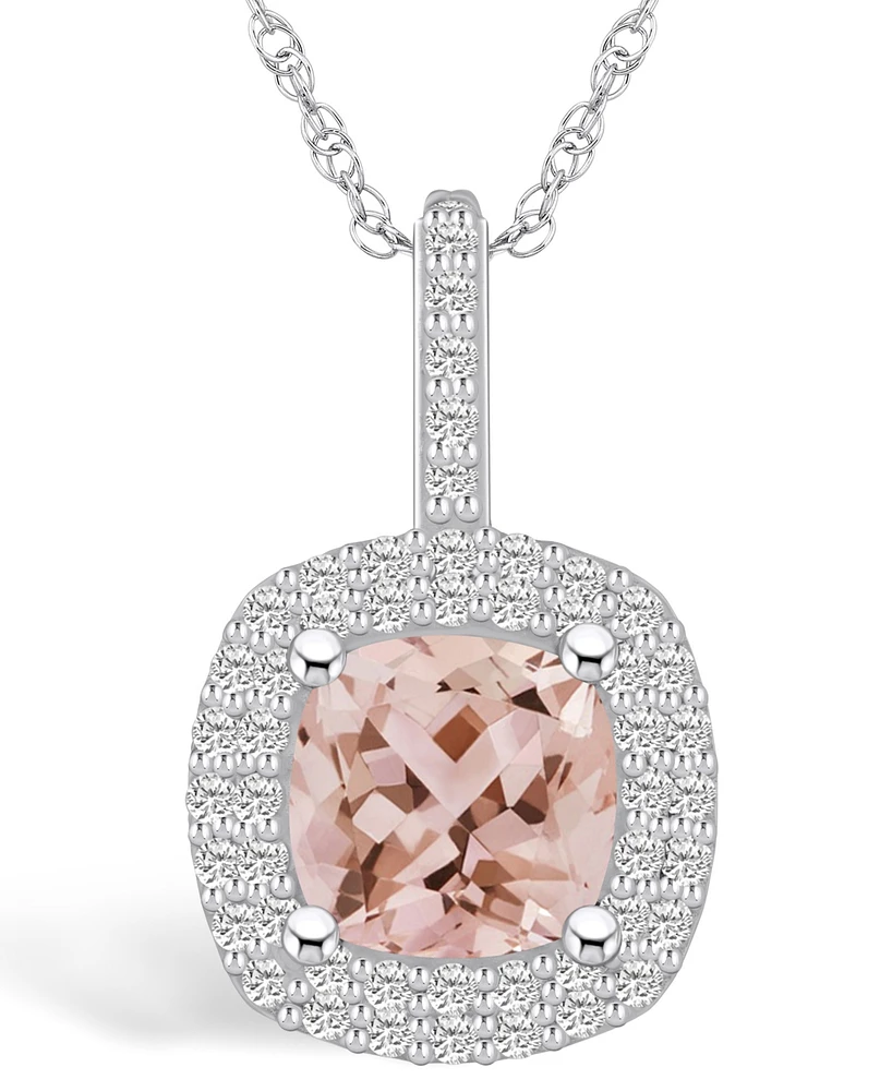 Macy's Morganite (2 Ct. T.w.) and Diamond (1/2 Ct. T.w.) Halo Pendant Necklace in 14K Gold