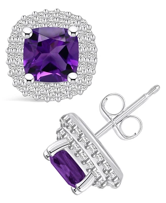 Macy's Amethyst (1-3/4 ct. t.w.) and Diamond (3/8 ct. t.w.) Halo Stud Earrings in 14K Gold