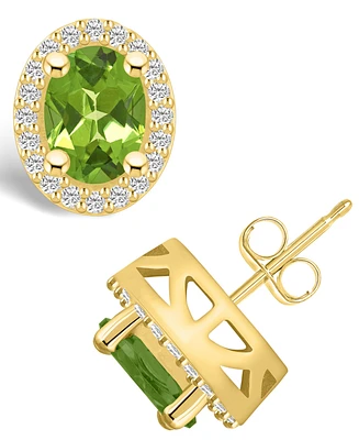Macy's Peridot (2-3/4 ct. t.w.) and Diamond (3/8 ct. t.w.) Halo Stud Earrings in 14K Yellow Gold