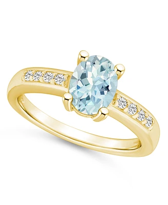 Macy's Aquamarine and Diamond Ring (1- 1/7 ct.t.w 1/8 ct.t.w) 14K Yellow Gold