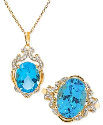 Blue Topaz White Topaz Jewelry Collection In 14k Gold Plated Sterling Silver