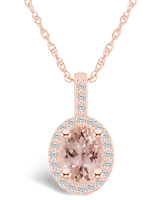 Macy's Morganite (1-1/7 Ct. T.w.) and Diamond (1/4 Ct. T.w.) Halo Pendant Necklace in 14K Rose Gold