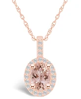 Macy's Morganite (1-1/7 Ct. T.w.) and Diamond (1/4 Ct. T.w.) Halo Pendant Necklace in 14K Rose Gold