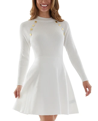 Bcx Juniors' Button-Detail Long-Sleeve Sweater Dress