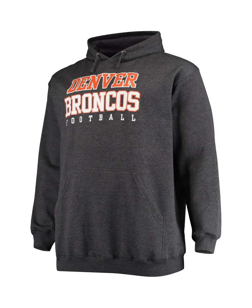 Men's Fanatics Heathered Charcoal Denver Broncos Big and Tall Practice Pullover Hoodie