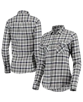 Women's Antigua College Navy, Gray Seattle Seahawks Ease Flannel Button-Up Long Sleeve Shirt