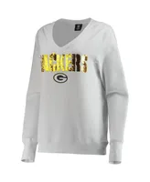 Women's Cuce White Green Bay Packers Victory V-Neck Pullover Sweatshirt