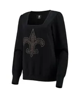 Women's Cuce Black New Orleans Saints Winners Square Neck Pullover Sweatshirt