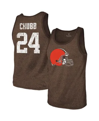 Men's Majestic Threads Nick Chubb Heathered Brown Cleveland Browns Name and Number Tri-Blend Tank Top