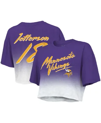 Women's Majestic Threads Justin Jefferson Purple, White Minnesota Vikings Drip-Dye Player Name and Number Tri-Blend Crop T-shirt