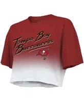 Women's Majestic Threads Tom Brady Red, White Tampa Bay Buccaneers Drip-Dye Player Name and Number Tri-Blend Crop T-shirt