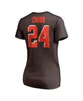 Women's Fanatics Nick Chubb Brown Cleveland Browns Player Icon Name and Number V-Neck T-shirt