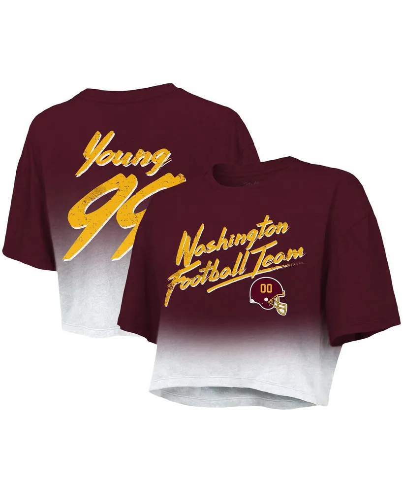 Women's Majestic Threads Chase Young Burgundy, White Washington Football Team Drip-Dye Player Name and Number Tri-Blend Crop T-shirt