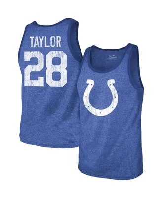 Men's Majestic Threads Jonathan Taylor Heathered Royal Indianapolis Colts Player Name and Number Tri-Blend Tank Top