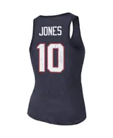 Women's Majestic Threads Mac Jones Navy New England Patriots Player Name and Number Tri-Blend Tank Top