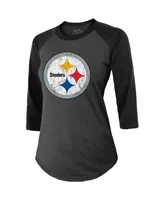 Women's Majestic Threads Najee Harris Black Pittsburgh Steelers Player Name and Number Raglan Tri-Blend 3/4-Sleeve T-shirt