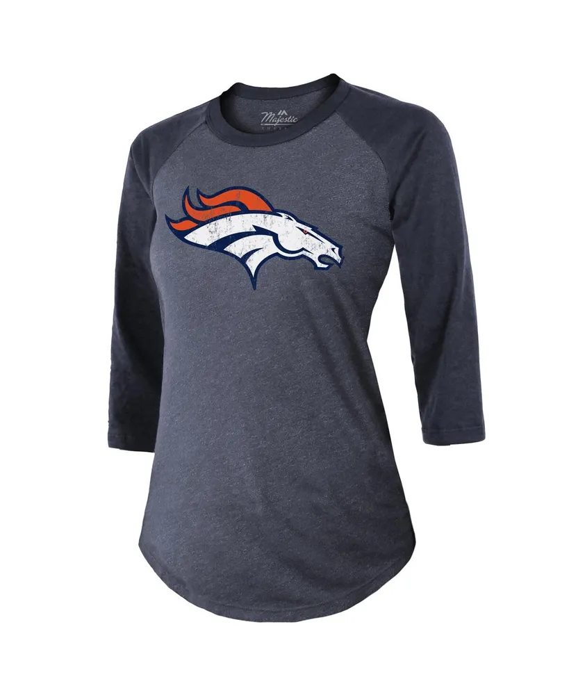 Women's Majestic Threads Russell Wilson Navy Denver Broncos Name & Number Raglan 3/4 Sleeve T-shirt