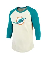 Men's Majestic Threads Tyreek Hill Cream, Aqua Miami Dolphins Name & Number Raglan 3/4 Sleeve T-shirt