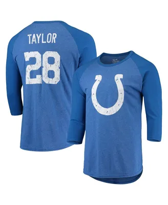 Men's Majestic Threads Jonathan Taylor Royal Indianapolis Colts Name and Number Team Colorway Tri-Blend 3/4 Raglan Sleeve Player T-shirt
