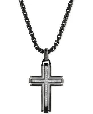 Esquire Men's Jewelry Diamond Religious Cross 22" Pendant Necklace (1/6 ct. t.w.), Created for Macy's