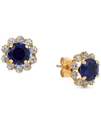 Lab-Grown Sapphire (1-1/5 ct. tw.) & Lab-Grown White Sapphire (5/8 ct. t.w.) Halo Stud Earrings in 14k Gold