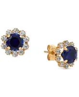 Lab-Grown Sapphire (1-1/5 ct. tw.) & Lab-Grown White Sapphire (5/8 ct. t.w.) Halo Stud Earrings in 14k Gold