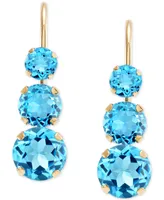 White Cubic Zirconia Graduated Drop Earrings 14k Gold (Also Blue Zirconia)