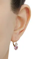 Lab-Grown Pink Sapphire (2 ct. t.w.) & Cubic Zirconia Heart Drop Earrings 14k Gold