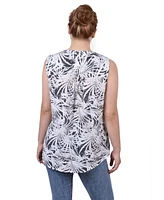 Ny Collection Petite Sleeveless Printed Pintucked Blouse