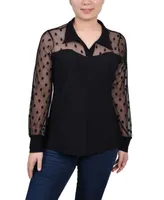 Ny Collection Petite Mesh Sleeve Top