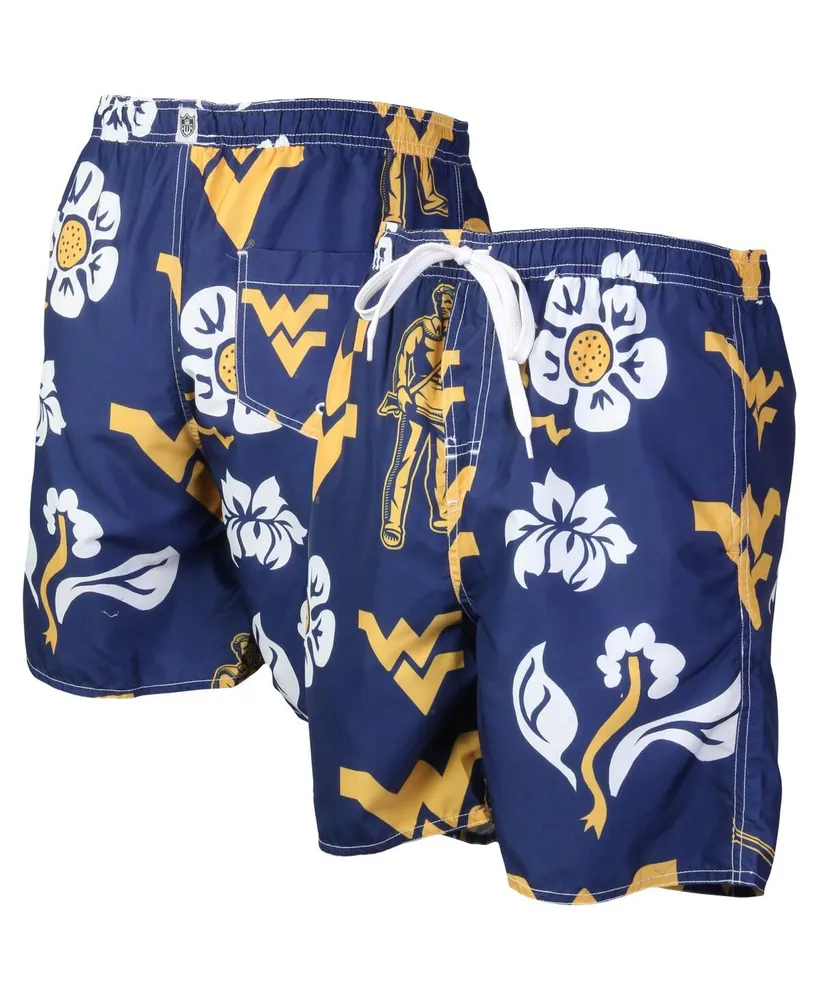 Men's Wes & Willy Navy West Virginia Mountaineers Floral Volley Logo Swim Trunks