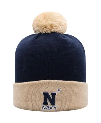 Men's Top of the World Navy and Gold Navy Midshipmen Core 2-Tone Cuffed Knit Hat with Pom