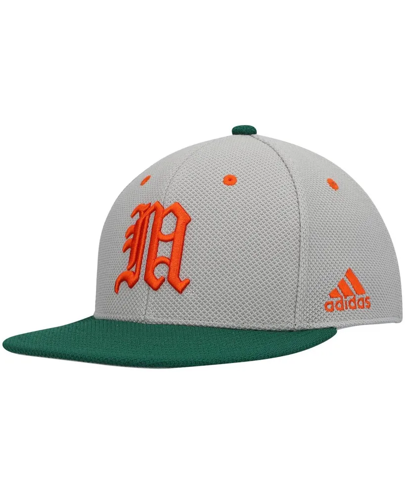 Men's adidas Gray, Green Miami Hurricanes On-Field Baseball Fitted Hat