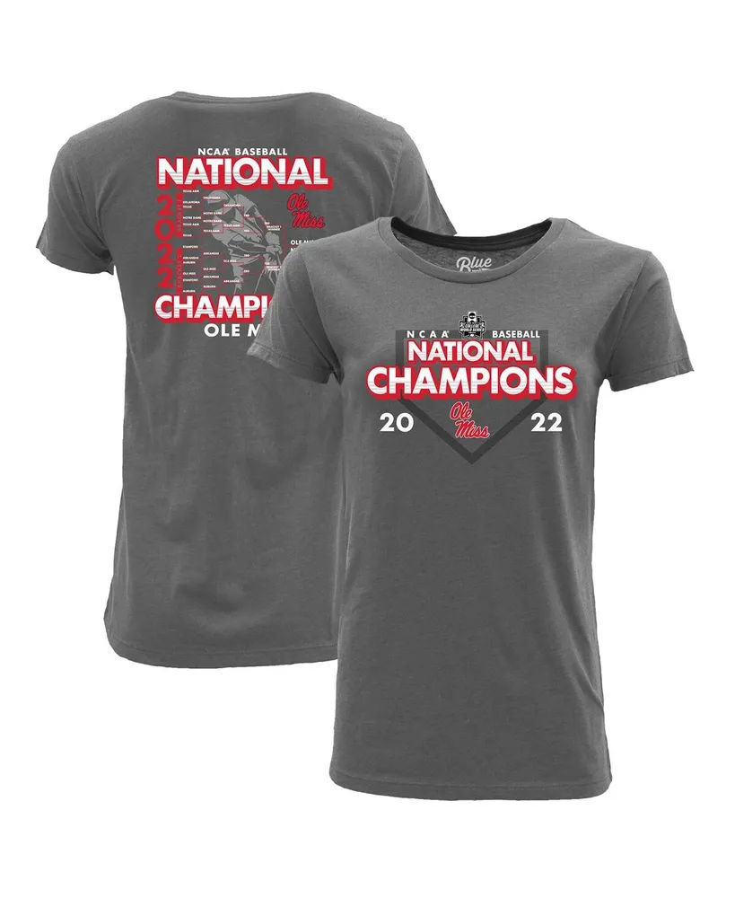 Women's Blue 84 Heathered Gray Ole Miss Rebels 2022 Ncaa Men's Baseball College World Series Champions Schedule T-shirt