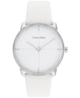 Calvin Klein Unisex White Leather Strap Watch 35mm