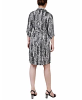 Ny Collection Petite 3/4-Sleeve Printed Shirt Dress