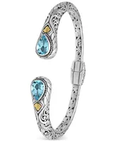 Devata Blue Topaz & Bali Cuff Bracelet in Sterling Silver and 18K Gold Accents