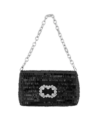 Nina Women's Fringe Sequin Baguette Bag with Crystal Buckle Handbag