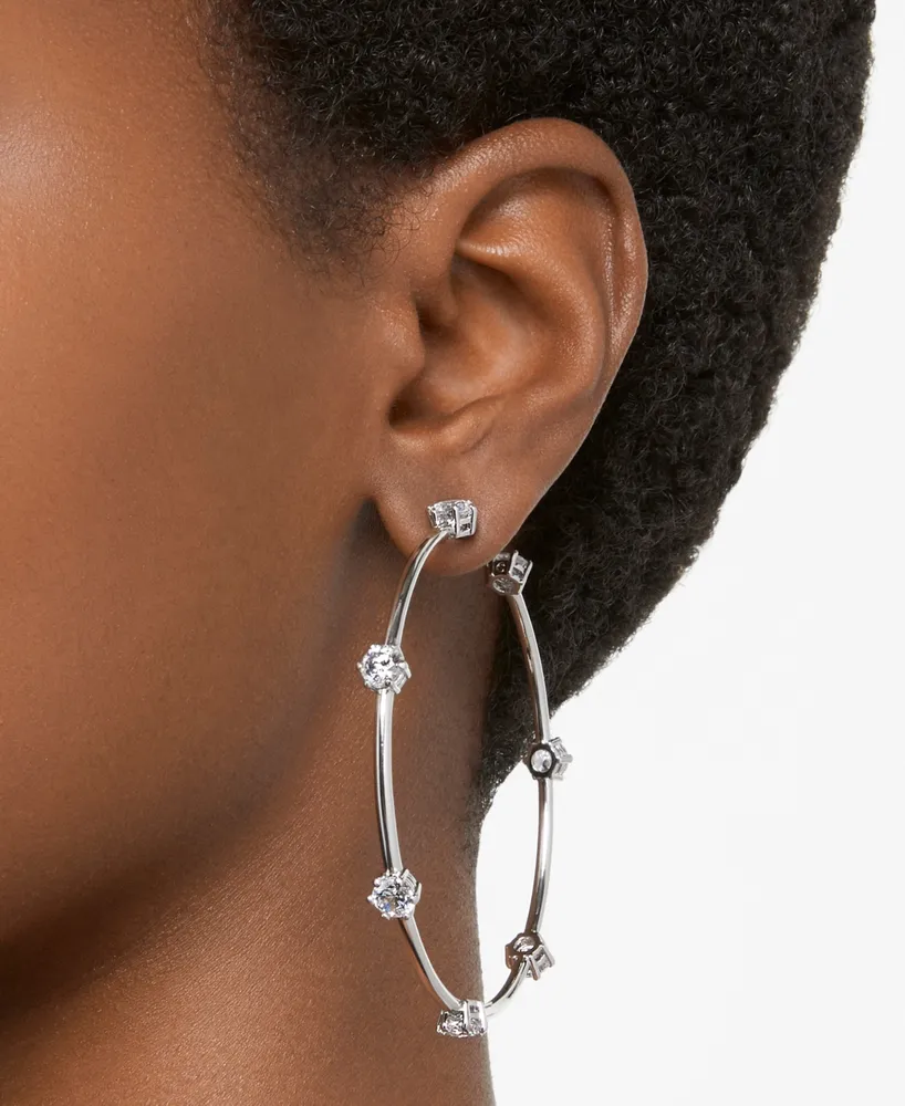 Swarovski Silver-Tone Constella Crystal Large Hoop Earrings, 2.5"