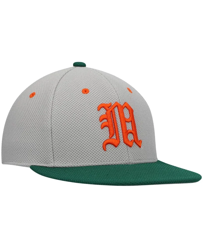 Men's adidas Gray, Green Miami Hurricanes On-Field Baseball Fitted Hat
