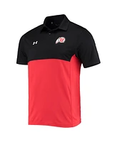 Men's Under Armour Black, Red Utah Utes 2022 Blocked Coaches Performance Polo Shirt