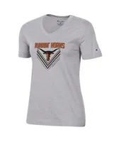 Women's Champion Heathered Gray Texas Longhorns Runnin' Horns V-Neck T-shirt