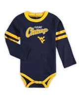 Infant Boys and Girls Navy, Gold West Virginia Mountaineers Little Kicker Long Sleeve Bodysuit Sweatpants Set